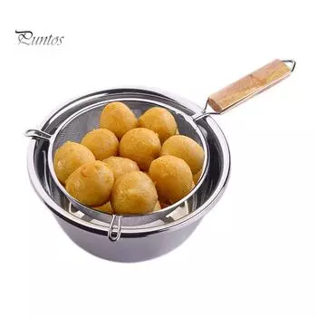 Puntos деревянная ручка из нержавеющей стали, сито для жарки пищевых продуктов, фильтр для масла, дуршлаг, скиммер 12.5cm серебряный