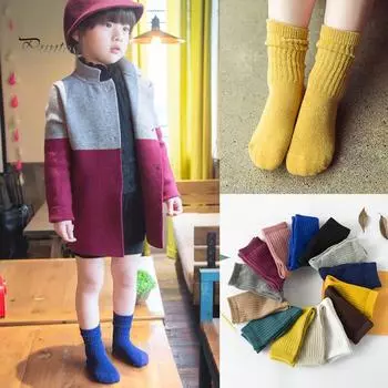 Puntos Kids Теплые однотонные эластичные мягкие дышащие носки средней длины для девочек и мальчиков S