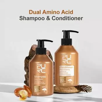 PURC Morocco Argan Oil Shampoo Conditioner Set Amino Acid Keratin Smoothing Repair Damaged Hair Treatment Sulfate Free Hair Care коричневый