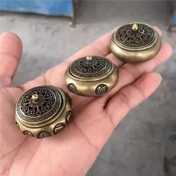 Pure Copper Incense Burner Classical Antique Flat Bottom Incense Burners Indoor Decor Zen Sandalwood Carving Incense Burner