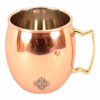 Pure Copper Round Shaped Plain Design Moscow Mule Beer Mug Cup, Volume-530ML