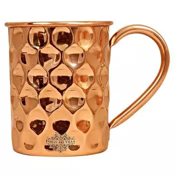 Pure Copper Straight Shaped Diamond Design Moscow Mule Beer Mug Cup, Best for Beer Cocktail Parties, Barware, Volume-500ML