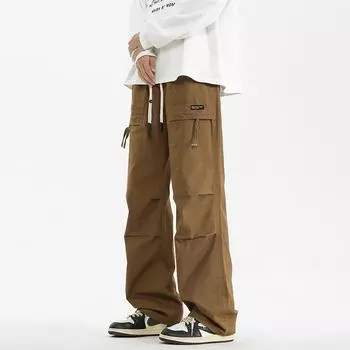Pure Cotton Working Pants Men s Spring New Loose Straight Wide Legs Casual Paratrooper Trousers M
