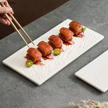 Pure White Hammer Pattern Ceramic Sushi Plate Restaurant Dim Sum Plate Dessert Plate Molecular Cuisine Creative Tableware
