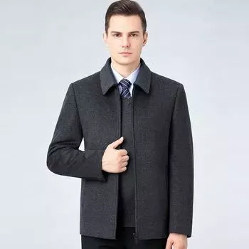 Pure wool woolen coat middle-aged men autumn and winter new cashmere short thickened removable down jacket dad outfit 170
