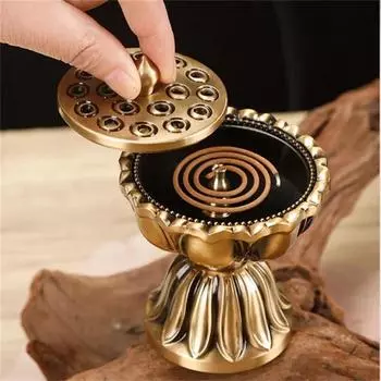 PureCopper Zen Lotus Медная курильница для благовоний Чистая медь Антикварная старая лампа-лотос Сандаловое дерево Курильница для благовоний Китайские благовония