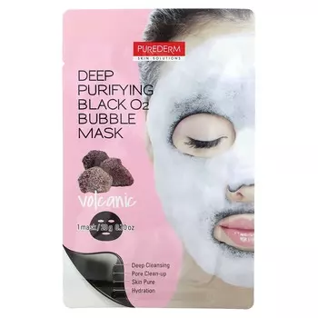 Purederm, Маска для глубокого очищения Black O2 Bubble Beauty, Volcanic, 1 тканевая маска, 0,70 унции (20 г)