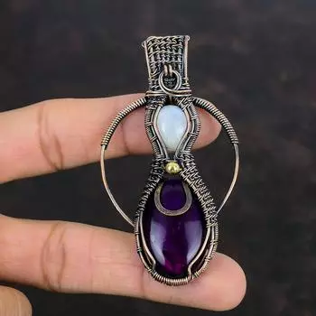 Purple Fire Labradorite Pendant Copper Wire Wrapped Jewelry Handmade Pendant Rainbow Moonstone Pendant Gemstone Copper Jewelry Gift For Wife