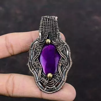 Purple Fire Labradorite Pendant Copper Wire Wrapped Gemstone Jewelry Handmade Brand New Pendant Copper Wire Wrapped Pendant Jewelry For Gift