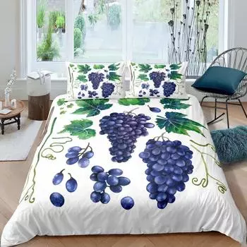 Purple Grape Comforter Cover Summer Fruit Duvet Cover Grapevine Leaves Plant Bedding Set Natural Garden Themed Quilt Cover EU single(135x200cm)