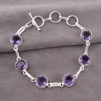 Purple Iolite Gemstone 925 Sterling Silver Jewelry Gemstone Handmade Bracelet RB-14-2