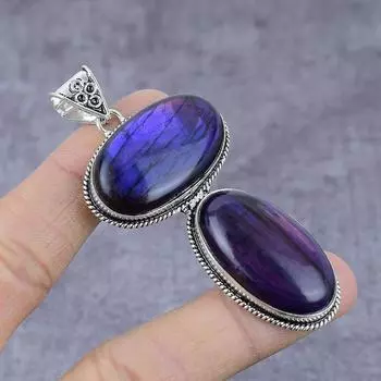 Purple Labradorite Gemstone 925 Sterling Silver Jewelry Pendant 3.07 p3r03