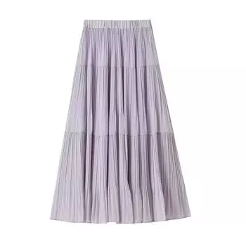 Purple Pleated Skirt for Women In Spring and Summer New High-waisted and Slim A-line Cover Hips with Large Pleated Skirt S чёрный
