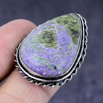 Purpurite Gemstone Handmade 925 Steling Silver Gift Jewelry Ring Size 7.5 f0Q53