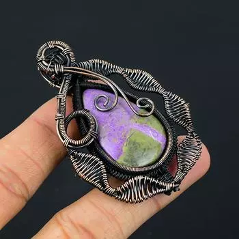 Purpurite Gemstone Медная проволока Wrap Handmade Подвеска Ювелирные изделия Подарок для любви 2.56 Inches фиолетовый