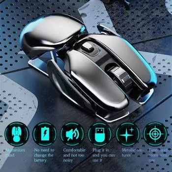 PX2 Metal 2,4G Беспроводная бесшумная мышь 1600DPI 6 кнопок для ПК, ноутбука, компьютера, игрового офиса, дома, алюминий, легкий вес серебряный
