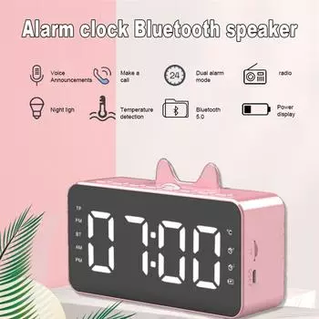Q9 Smart Wireless Bluetooth Динамик Будильник с дисплеем времени Громкая связь Вызов FM-радио Подставка для телефона Монитор температуры белый