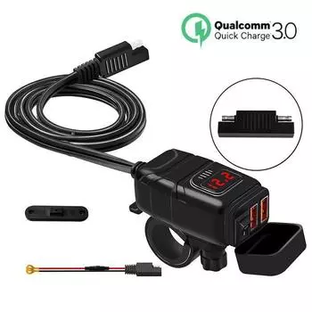QC3.0 мотоциклетное быстрое зарядное устройство с двумя USB-портами, 12 В, водонепроницаемая розетка, адаптер для руля, дисплей напряжения, переключатель ВКЛ-ВЫКЛ для телефона, планшета красный