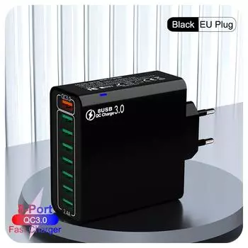 QC4.0 8 Port Fast Charging USB Charger EU US KR QC 3.0 Quick Charge Wall For Phone Adapter For iPhone 15 Xiaomi Samsung EU Plug Black