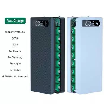 Qc/Pd Quick Charge 8X18650 ЖК-аккумулятор Power Bank Case Батарея для хранения PD чёрный