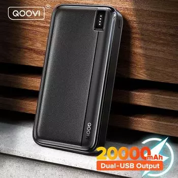 QOOVI 20000 мАч внешний аккумулятор большой емкости портативное зарядное устройство PowerBank быстрая зарядка для iPhone 15 14 Pro Max Xiaomi Mi12 11 Samsung 20000mAh чёрный