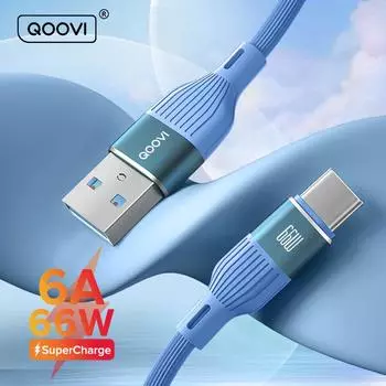 QOOVI 6A USB-кабель типа C для Huawei P40 Pro P30 66 Вт, шнур для быстрой зарядки, зарядное устройство USB-C для быстрой зарядки Xiaomi Mi11, Samsung iPad 0.5m(1.6ft) белый