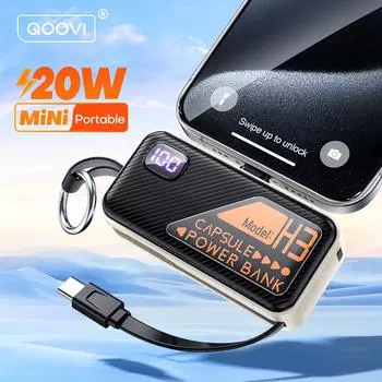 QOOVI Mini Powerbank 5000 мАч PD 20 Вт портативное зарядное устройство быстрая зарядка для iPhone 15/14 Pro Samsung Xiaomi внешний аккумулятор Powerbank 5000mAh For Type-C чёрный