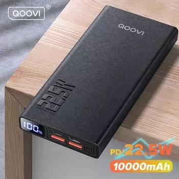 QOOVI Power Bank 10000 мАч 20000 мАч Портативный PD 22,5 Вт Быстрая зарядка повербанк мобильного телефона Внешний аккумулятор Powerbank для iPhone 14 13 12 Xiaomi 10000mAh белый