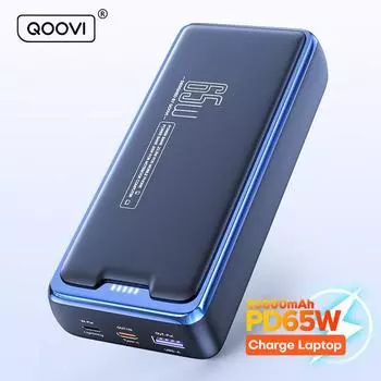 QOOVI Powerbank 30000 мАч Внешний аккумулятор емкостью PD 65 Вт Быстрая зарядка Портативное зарядное устройство Powerbank для ноутбука Macbook iPhone Samsung Xiaomi 30000mAh синий
