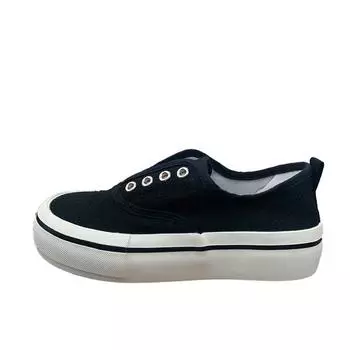 Quality Women Thick Sole Canvas Shoes Slip On Students Solid Colors Canvas Sneakers Flat Elevated Shoes Summer Vulcanized Shoes 35 чёрный
