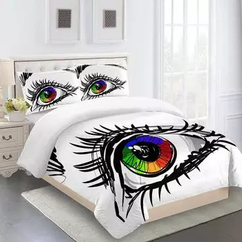 Quilt Sets 3D Eyes Cartoon Print 3Pcs Duvet Cover, Comforter Cover Kids Quilt Cover Full Twin Size Children Bedroom Decoration W90xL190cm