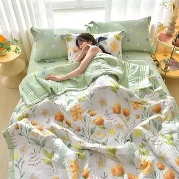 Quilted Spring Summer Quilt Soft Lightweight Duvet Summer Blanket Queen Breathable Blankets Comfortable Washable Double Quilts 100x150cm only quilt