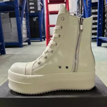 R-o Designer Boots Men Sneaker Ivory White Leather Ankle Boot Women Shoe Lace Up Platform 6cm Thick Sole High Top Casual Shoes 35