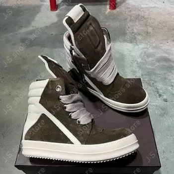 R-o Genious Boots Brown Suede High Top Shoes White Leather Sneakers Men Shoe Zipper Jumbo Laces Women Casual Sneaker Ankle Boot 34