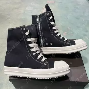 R-o Outdoor Black Canvas High Top Shoes Classic Design Men Shoe Boot White thread Zipper Women Ankle Boots Casual Sneakers 34