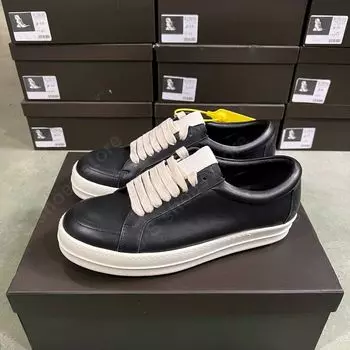 R-o Outdoor Men Sneaker Black Leather Low Top Shoe Lace Up Women Casual Shoes New Design Thick Sole Cowhide Sneakers 34