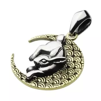 Rabbit Crescent Moon Circle Pendant fp0586 [Figmart] [Silver Accessory]