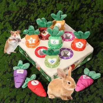Rabbit Foraging Interactive Toys, Small Pet Snuffle Mat Plush Puzzle Toys Pet Supplies For Rabbits Hamster Guinea Pigs Ferrets