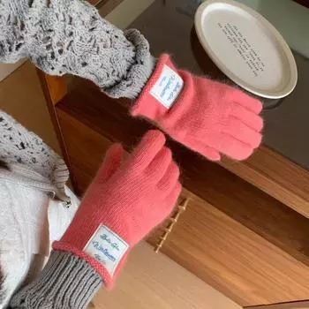 Rabbit Hair Blended Blue Wool Fingerless Gloves for Women, Korean Autumn and Winter Warm Fingerless Trendy Style One Size