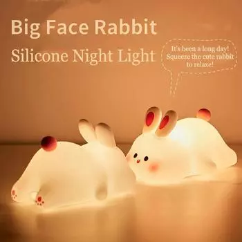 Rabbit Led Night Light Cute Cartoon Table Lamp Desk Decoration Kids Gifts Bedroom Nursery Mood Light Rechargeable Soft Silicone