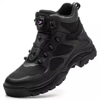 Рабочие ботинки с вращающейся пряжкой, защитные ботинки со стальным носком, мужская дышащая защитная обувь, фирменная неразрушаемая обувь, устойчивая к проколам рабочая обувь 39 чёрный