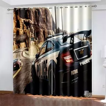 Racing Car Window Curtains 3D Printed Blackout Curtains Bedroom Living Room Curtains Drapes 2 Panel W132cm x H160cm&Hook