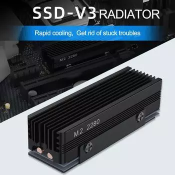 Радиатор M.2 SSD с термосиликоновой прокладкой Алюминиевый кулер M.2 SSD с 2 медными тепловыми трубками Прокладка кулера для M.2 NVMe 2280 SSD чёрный