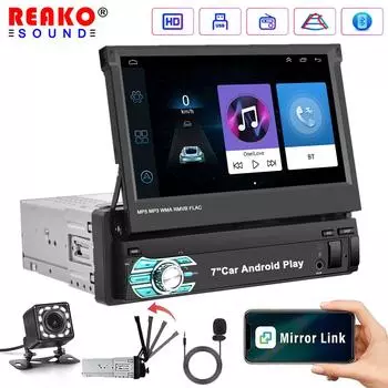 Радиоприемник 1 Din с Bluetooth, 7-дюймовый откидной экран, выдвижная автомобильная стереосистема с поддержкой FM/SWC/TF/USB/Type C/AXU + камера заднего вида
