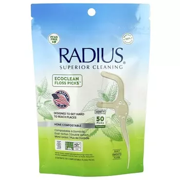 RADIUS EcoClean Floss Picks™, Minty Peppermint, 50 Biodegradable Floss Picks
