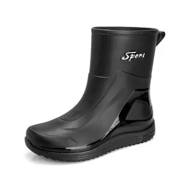 Rain shoes men s fashion medium tube non-slip waterproof shoes new outdoor water boots thermal short tube rubber shoes men s fashion 40 чёрный