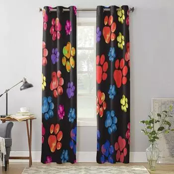 Rainbow Animal Paw Print Window Curtain For Kids Room Home Blinds Curtains For Living Room Bedroom Window Drapes 135W x 60H(cm) x1