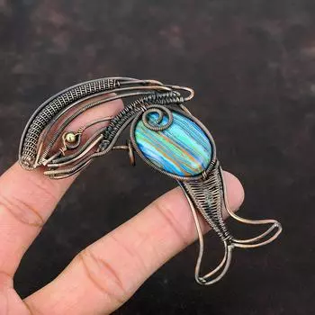 Rainbow Calsilica Pendant Copper Wire Wrapped Pendant Gemstone Pendant Antique Copper Jewelry Gift For Women Handmade Jewelry Fish Pendants
