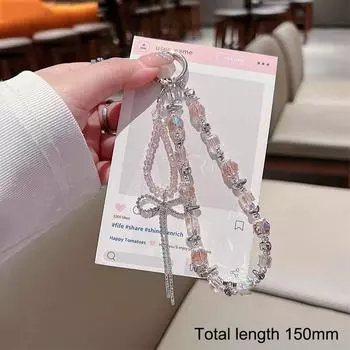 Rainbow Dopamine Beaded Phone Chain Keychain Gradient Women S Bag Pendant Hanging Small Gift