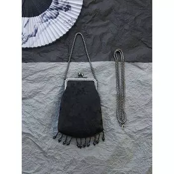 Rainbow Jun Original Retro Handbag Black mobile phone bag (long chain + short chain)